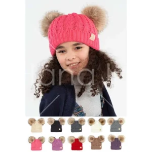 Cc Kids Double Pom Pom All Over Cable Beanie Black