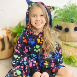 Multicoloured Paw Print Fox Super Soft Fleece Snuggle Hoodie