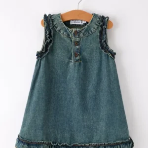 Vintage Denim Ruffle Girls Dress