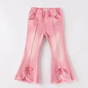 Pink Flared Elastic Jeans Denim Pant