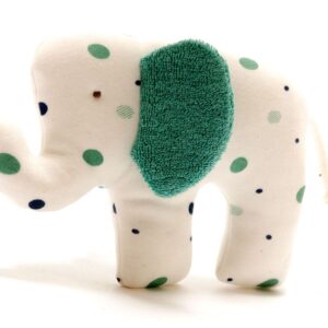 Small Elephant Baby Toy / Lovey - Organic Cotton GREEN DOTS