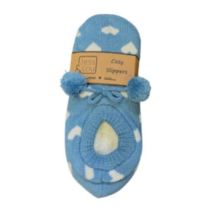 Cornflower & White Heart Cosy Slippers