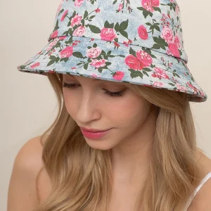 Roses Floral Print Denim Cotton Bucket Hat