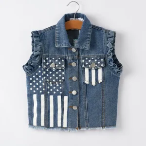 4th of July Stars Stripes Vest Girls Denim Vest
