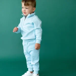 Frost Blue Kids Fleeced Tracksuit Ribbed Cotton