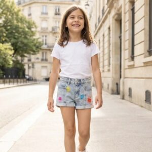 Denim shorts with colorful details
