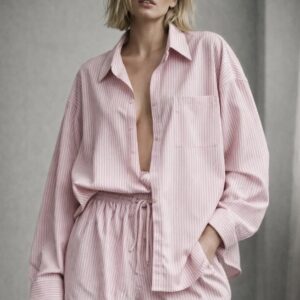 Striped two-piece set featuring a shirt and shorts